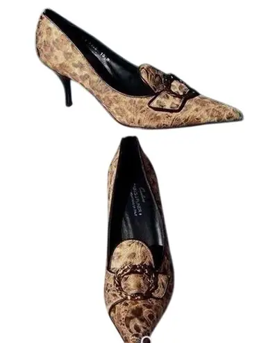 Donald Pliner Couture Leather Pump Shoe New 8 French Leopard Tapestry $345 NIB Brown