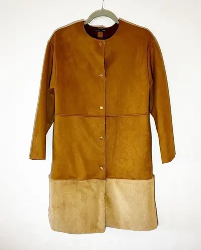 ZARA  Faux Fur Ultrasuede Coat Brown Size Small Snap Front Blogger Fave Cozy