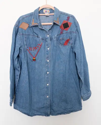 Vintage Zana Di Womens Denim Shirt Size M Blue Patch 90s Western Embroidered Blue Size M