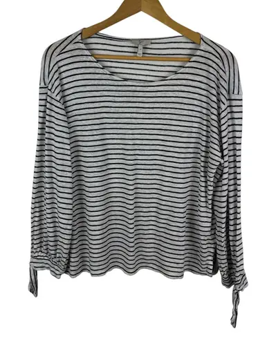 Joie 100% Linen Striped Tie Cuff Top Medium Coastal Nautical Lightweight Resort