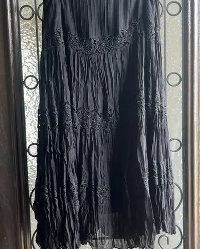 E by ECI black silk maxi tiered sheer overlay lace witchy maxi skirt size 12