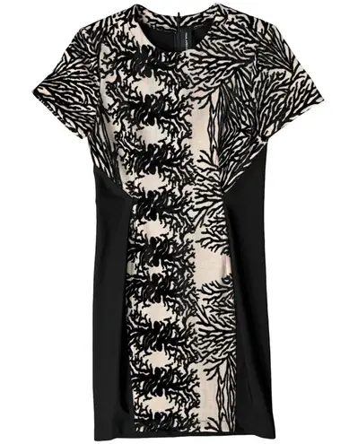 Yigal Azrouel Coral Reef Burnout Black Tan Short Sleeve Sheath Dress size 10