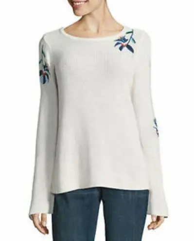 st. john's bay St. John’s Bay Crewneck Sweater Embroidered Floral