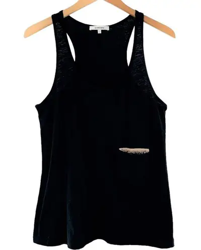 CARVEN Black Cotton Jersey Sleeveless Beaded Pocket A