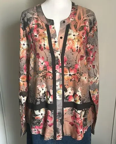 Tolani Collection of India Charming Floral Long Roll Up Sleeve Button Up Blouse Pink