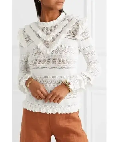 Ulla Johnson | S | Knit Ruffle Sweater Top Crochet Pullover Lace Eyelet Women's