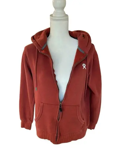 Hydro Flask Womens Burnt Orange Zip Up Hooded Jacket Size Medium Relaxed Fit
