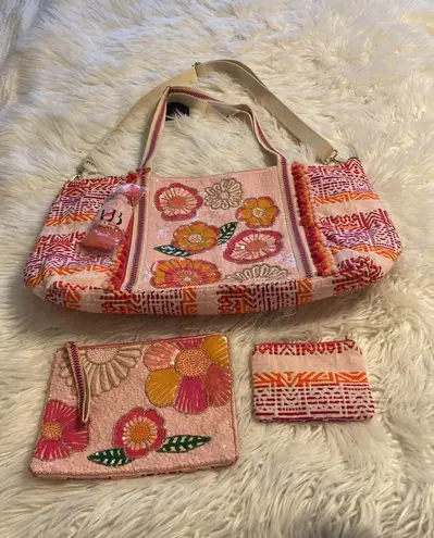 America & Beyond Embellished Tote (NWT with two pouches brand new with Pink