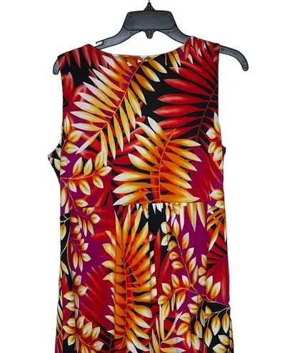 Elementz  Tropical Palm Print Colorful Maxi Dress Surplice V-Neck Women Medium