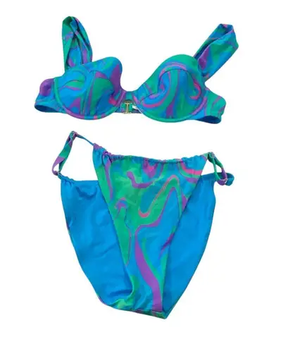 We Wore What CLAUDIA Underwire Blue Purple Tanga Bikini Size LARGE