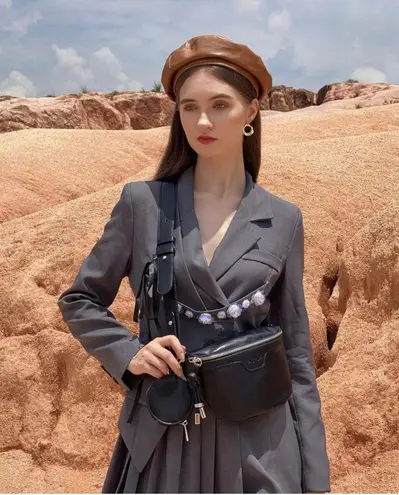 Sling Bag Leather Crossbody Fanny Black