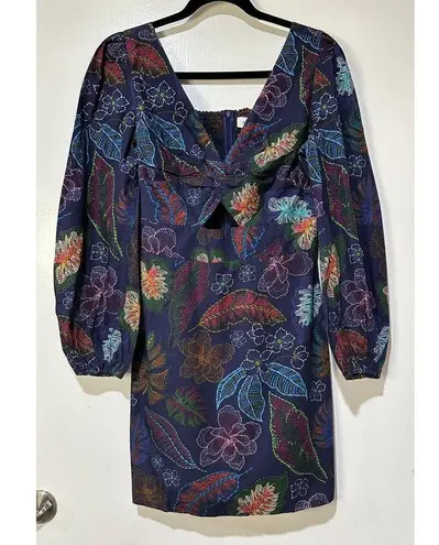 Allison New York Flora Mini Dress Navy Floral Sz 4 NWT Smocked Back Long Sleeves Blue