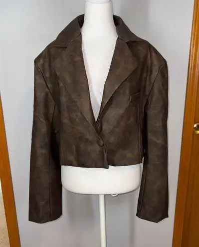 We Wore What Patina Cropped Blazer Brown Faux Leather Bomber Jacket Women's Medium