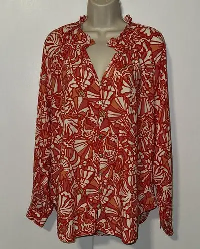 Alex & Jordan Women’s Mod Button Down Long Sleeve Top Blouse Size Large L Pink