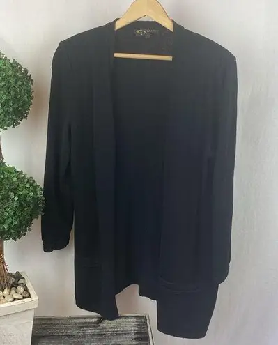 St. John Black Open Front Knit Long Sleeve Cardigan Sweater L