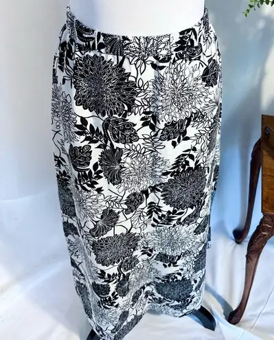 Hot Cotton Linen Maxi Skirt Black White Floral Print Double Side Slits Sz M💚 Size M