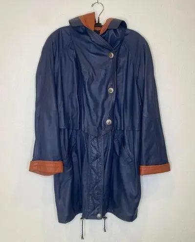 Vintage 1980’s Buttery Leather Jacket Brown & Navy by M. Bogner Sz Lg