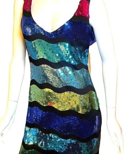 Frederick's of Hollywood Frederick’s of Hollywood Bright Color Block Sequin Tank Slip Mini Dress L Neon