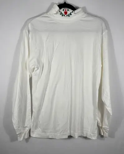 PBJ Sport White Mock Neck Long Sleeve Shirt Heart Flower Embroidery Medium