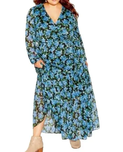 City Chic Blue Bunch Floral Long Sleeve Maxi Dress Size 22 New w/ Tag MSRP $139