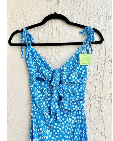 Skylar+Madison Self Tie Shoulder Straps Floral Cut Out Midi Dress Blue Women's S