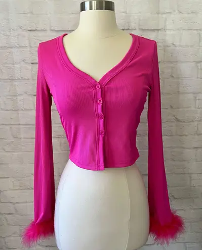 Boutique NEW Pink Feathered Cardigan