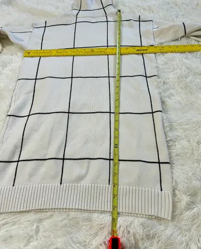 CHIC WISH Warm Welcome Grid Pullover Turtleneck Sweater Dress Small Off White