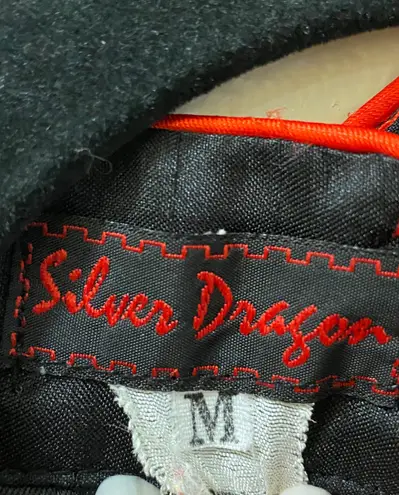 Silver Dragon Medium Black & Red Traditional Oriental Collared Zip Up Blouse