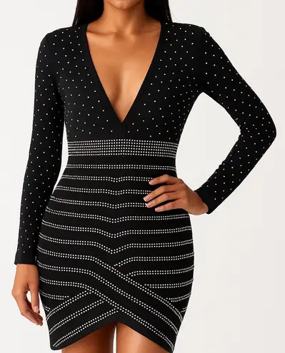 NWT Miss Circle NY Black Rhinestone Bodycon Designer Luxury Club Dress XL