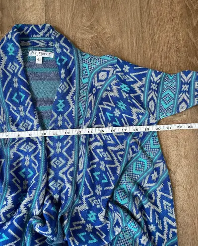 Say What? Say What aztec open front cardigan blue turquoise boho women’s size medium