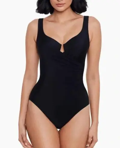 MiracleSuit Ruched One Piece Swimsuit Notched Neckline Black