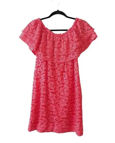 Trina Turk trina  NWT Neon Pink Allover Lace Ruffle Mini Dress