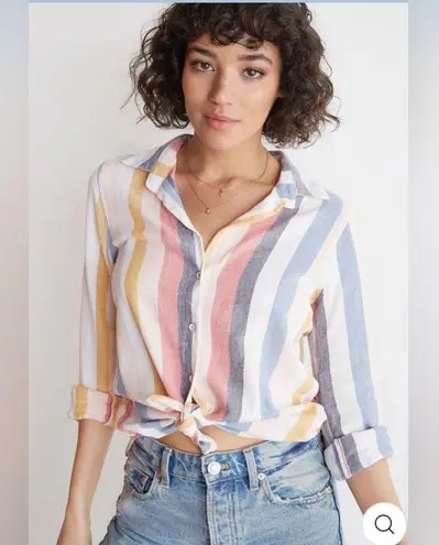 Bella Dahl vertical rainbow striped casual comfy classic button down Mykonos XL