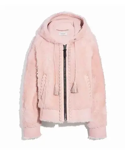 Coach pink shearling hoodie coat NWOT