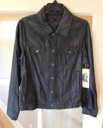 Tahari Vintage Black Denim Look Jacket Womens M New Snaps