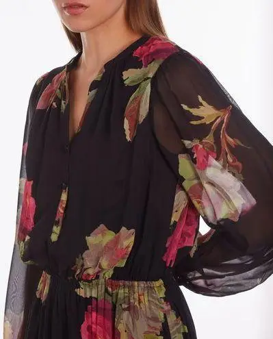 The Kooples Floral Voile Maxi Dress - Black Size 1/ US Small “tiny flaws”