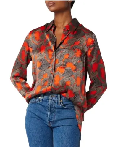 Equipment Shirt Women Small Orange Tan Silk Abstract Print Bradner Button Down