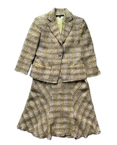 Anne Klein  Suit Yellow Tweed Skirt Suit Set 6