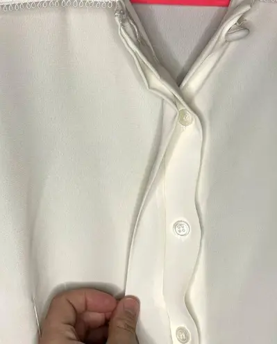 Susan Bristol Vintage Top Ivory Button Front Lace Embroidered Sleeves Sheer P8