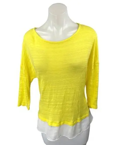 Stradivarius Yellow White Half Sleeve Layered Colorblock T Shirt Tee Top Size L