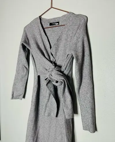 CAARA Women's Light Grey Sweater Knot at Waist Bintu Midi Dress Size Extra Small Gray