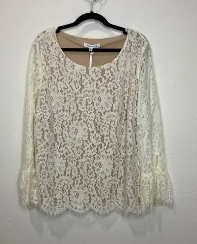 Rose + Olive Rose Olive Ivory Lace Bell Sleeve Scoop Neck Lined Top Blouse Women Size XL