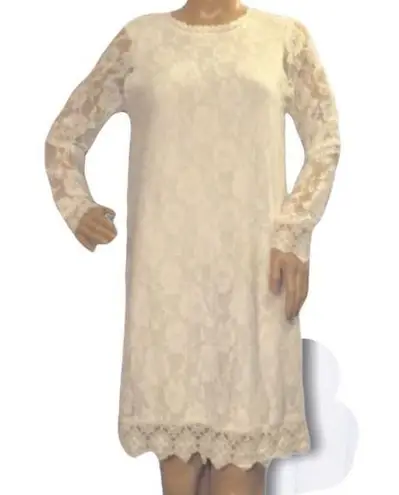 Dee Elly White Lace Overlay Long Sleeve Dr…