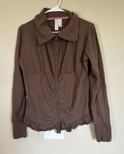 Matilda Jane Stealth Jacket Women Paint By Numbers Ruched Ruffle Brown Zip-Up M