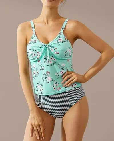 Beachsissi Blue Floral Knit Front Padded Swim Tankini Top LARGE NWT Swimwear