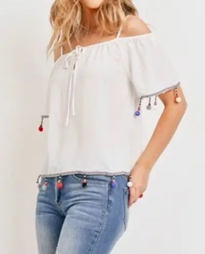 Have White Pom Pom Off The Shoulder Blouse SMALL