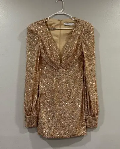 Mac Duggal 26865 Rose Gold Sequin Long Sleeve Mini Dress 4
