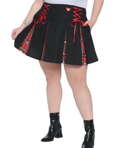 Hot Topic  Skelanimals Plaid Contrast Pleated Unicorn Skull Skirt Black Red Small