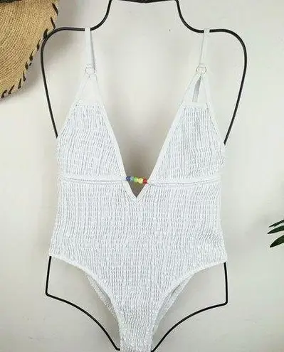 Charlie Holiday Jodie Shirred One Piece Swimwear Swimsuit in White Size Small
