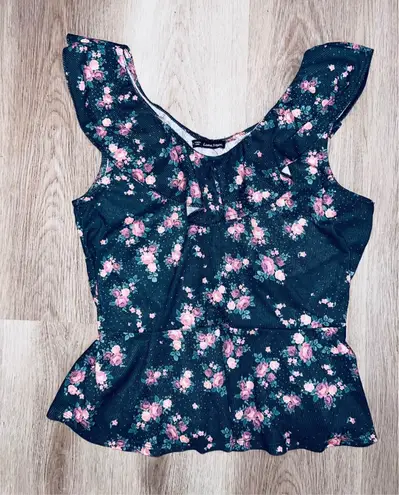 Luna Moon Women’s Floral Peplum Juniors Top Size 1XL NWT *Fits Smaller*